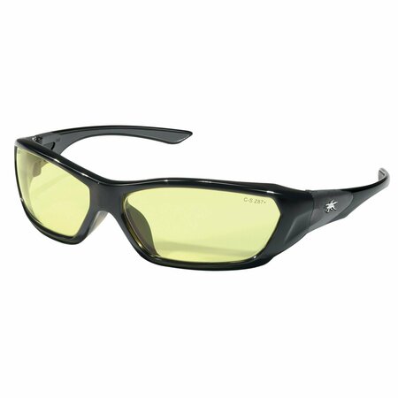 MCR SAFETY Glasses, ForceFlex FF1 Black Frame, Amber Lenses, 12PK FF124